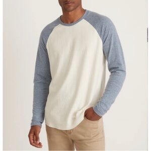 Marine Layer Mens Long Sleeve Baseball Raglan Shirt Double Knit White Blue M/L
